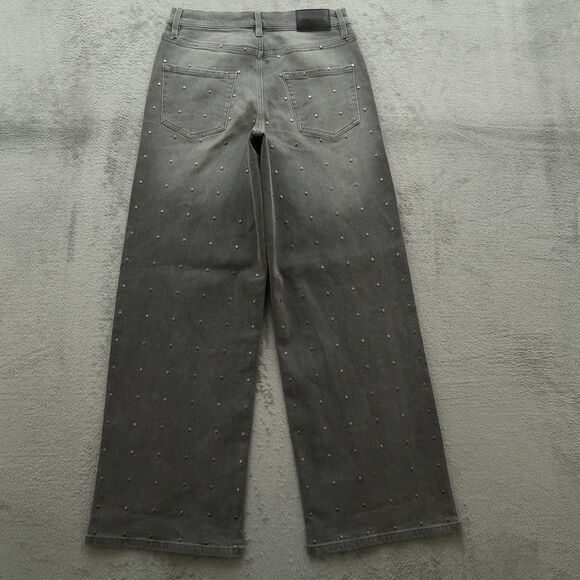 DKNY Jeans Women's Size 27 Gray High-Rise Wide-Leg Denim 31" Inseam Embellished - Picture 12 of 16